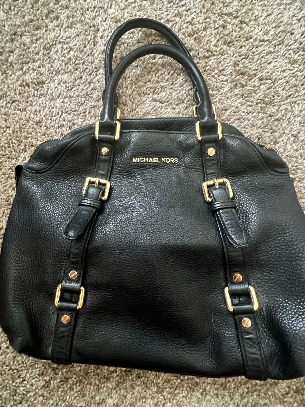 Michael Kors Bedford Medium Belted Black Leather Satchel